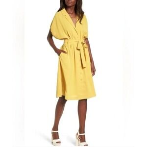 Chriselle Lim x J.O.A Roman Gold Baggy Midi Pocket Shirtdress Size XS